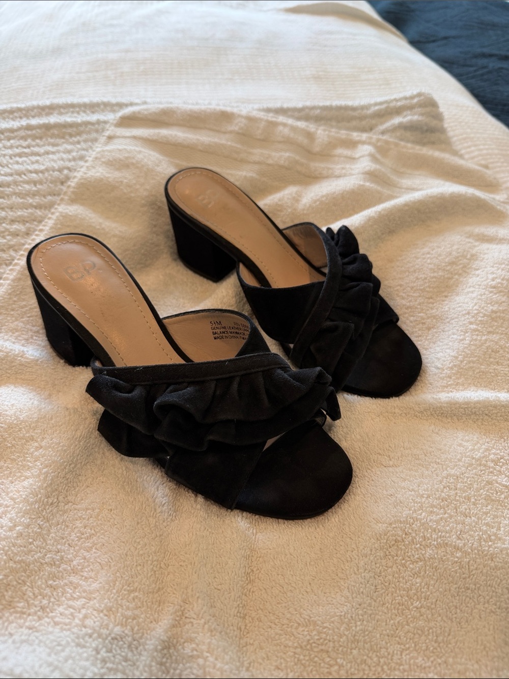 BP Black Ruffle Suede Slide Heels - Women